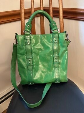Bright green leather handbag